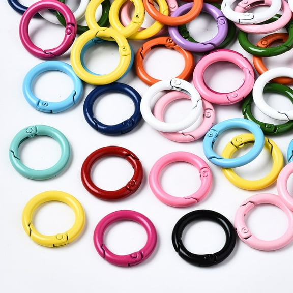 10pc Spray Painted Eco-Friendly Alloy Spring Gate Rings O Rings Snap Clasps Ring Cadmium Free & Nickel Free & Lead Free Mixed Color 25x4mm