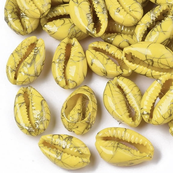10pc Spray Painted Natural Cowrie Shell Beads Drawbench No Hole/Undrilled Yellow 18~21x12~15x7mm