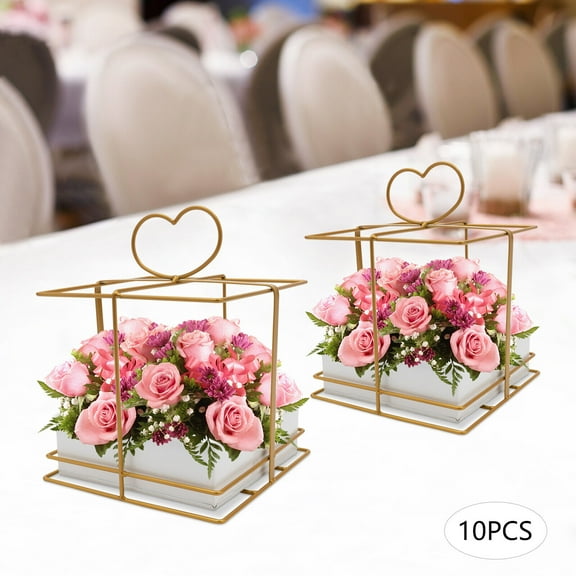 10pc Square Baskets Gold Flower Vase Flower Basket Wedding Stand Vases Geometric Party Wedding