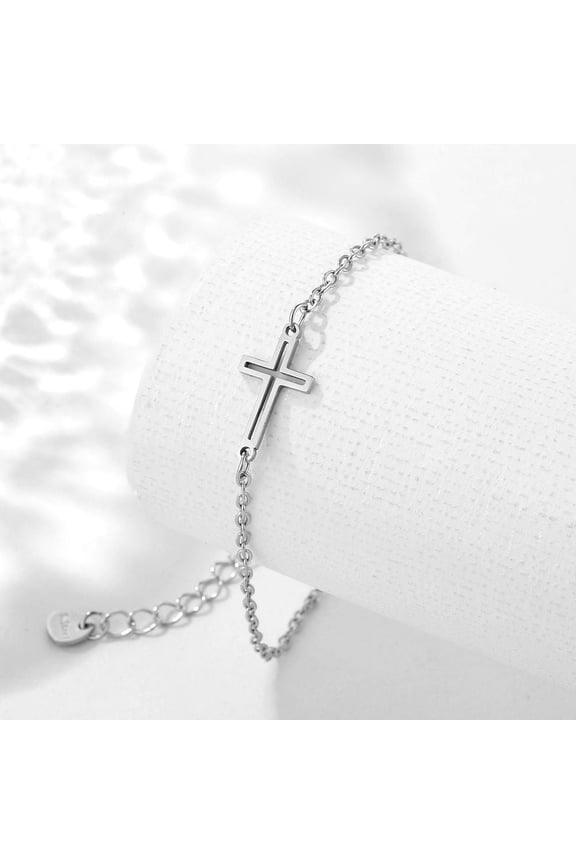 10pc Stainless Steel Link Bracelet with Cable Chains Platinum 6-1/2 inch(16.5cm)