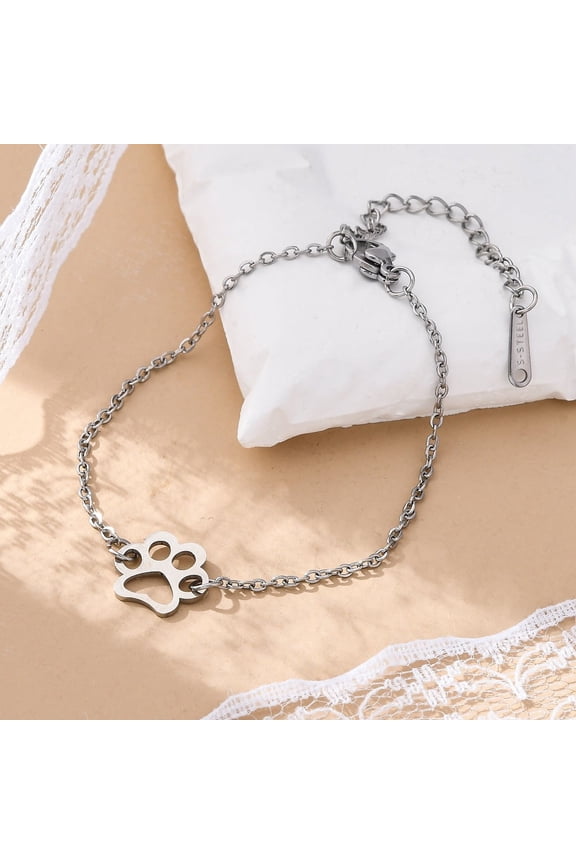 10pc Resistant 201 Stainless Steel Link Bracelets with Cable Chains and Lobster Claw Clasps Dog Paw Prints Stainless Steel Color 6 inch~6-3/4 inch(15~17cm) 1.5mm