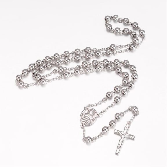10pc Tarnish Resistant 201 Stainless Steel Necklaces Rosary Bead Necklaces Stainless Steel Color 25.2 inch(64cm)