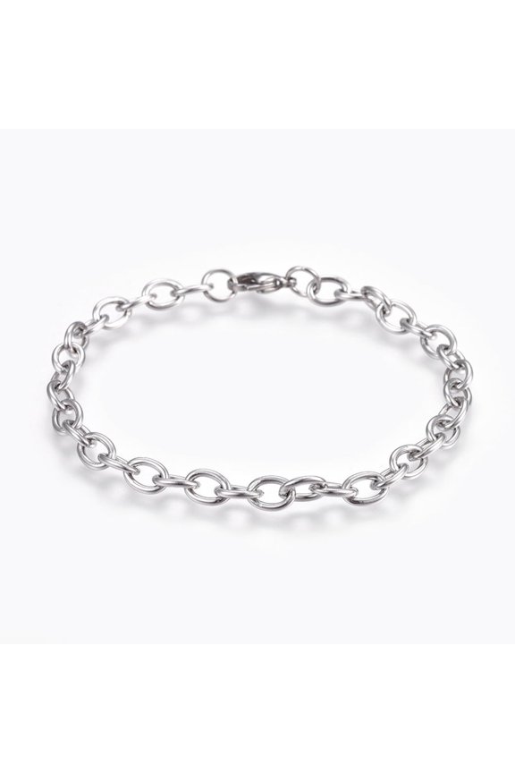 10pc Resistant 304 Stainless Steel Cable Chain Bracelets with Lobster Claw Clasps Stainless Steel Color 8-3/8 inch(21.4cm)