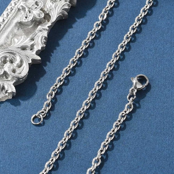 10pc Tarnish Resistant 304 Stainless Steel Cable Chain Necklace Making with Lobster Claw Clasps Stainless Steel Color 23.6 inch(59.9cm)