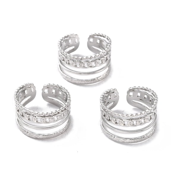 10pc Resistant 304 Stainless Steel Finger Rings Cuff Rings Long-Lasting Plated Curb Chain Shape Stainless Steel Color 8~12mm US Size 7 1/4(17.5mm)