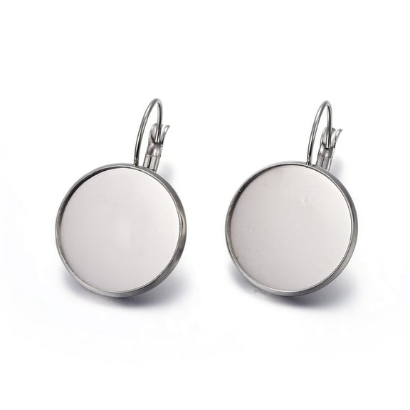 10pc Resistant 304 Stainless Steel Leverback Earring Settings Flat Round Stainless Steel Color Tray: 18mm 30x20x15mm Pin: 0.7mm