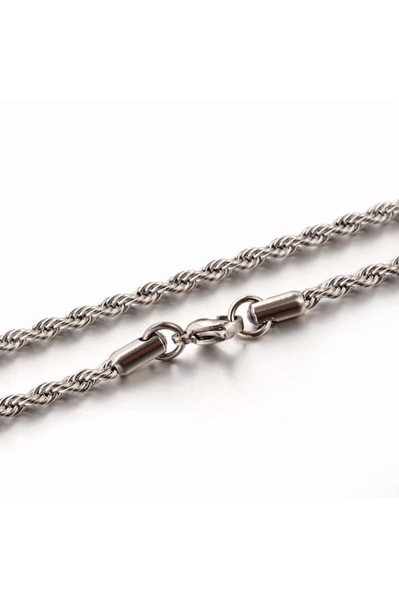 10pc Tarnish Resistant 304 Stainless Steel Rope Chain Necklaces with Lobster Claw Clasps Stainless Steel Color 19.7 inch(50cm) 3mm
