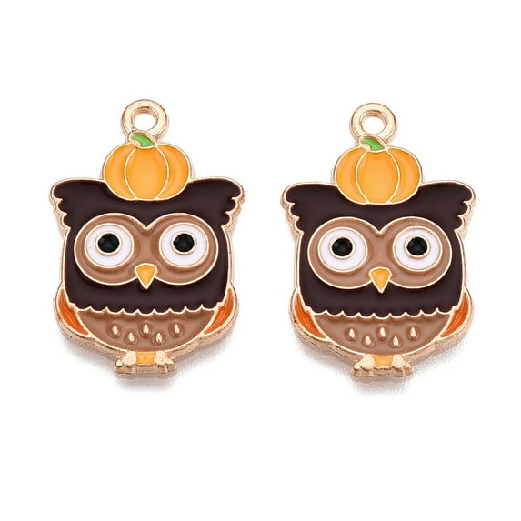 10pc Thanksgiving Day Theme Alloy Enamel Pendants Light Gold Lead Free & Cadmium Free Owl 25.5x16.5x1mm Hole: 1.6mm