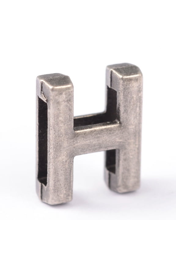 10pc Tibetan Style Alloy Letter Slide Charms Antique Silver Letter.H 15x12x4.5mm Hole: 10.5x2.5mm