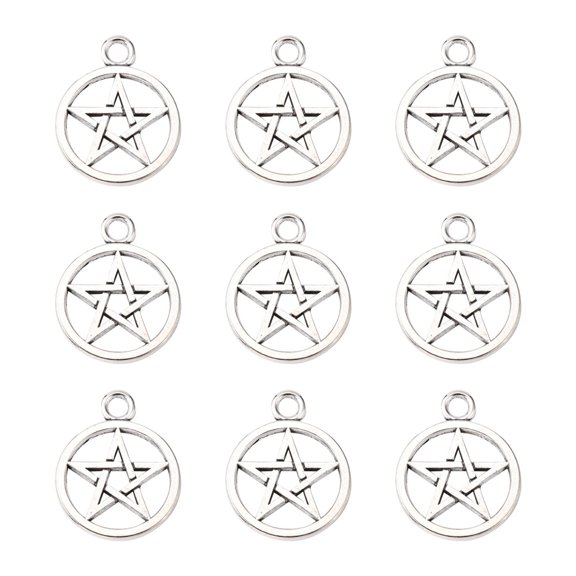 10pc Tibetan Style Pentagram Pendants Cadmium Free & Lead Free Antique Silver 26x21x2mm Hole: 3mm