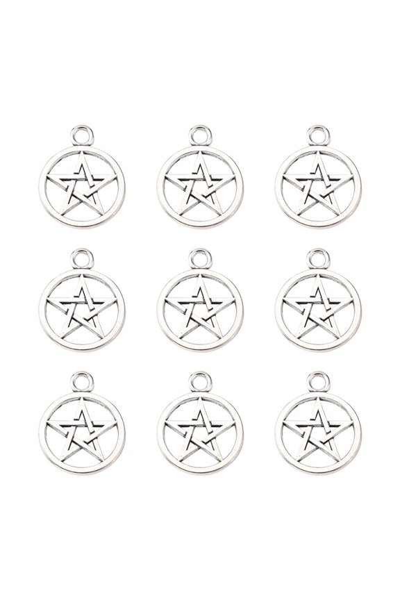 10pc Tibetan Style Pentagram Pendants Cadmium Free & Lead Free Antique Silver 26x21x2mm Hole: 3mm
