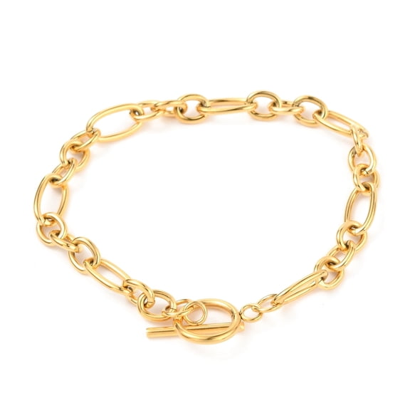 10pc Unisex PVD Vacuum Plating 304 Stainless Steel with Toggle Clasps Golden Figaro Chain Bracelets 8-1/2 inch(21.5cm)