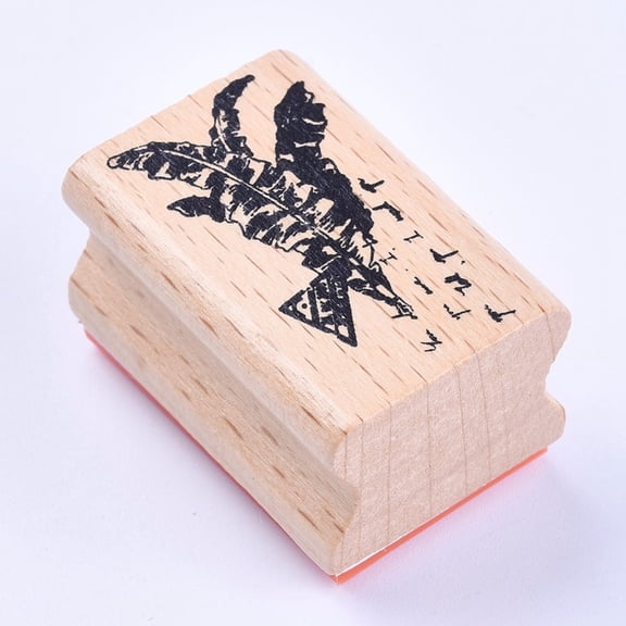 10pc Wooden Stamps Rectangle with Banana Leaf BurlyWood 40x27x25mm
