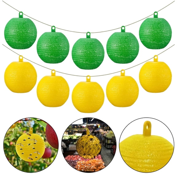 10pc Yellow Sticky Insect Trap Balls for Outdoor Gardens – Bright Yellow & Green Visual Attraction, Adhesive Surface, Ideal for Home Greenhouses