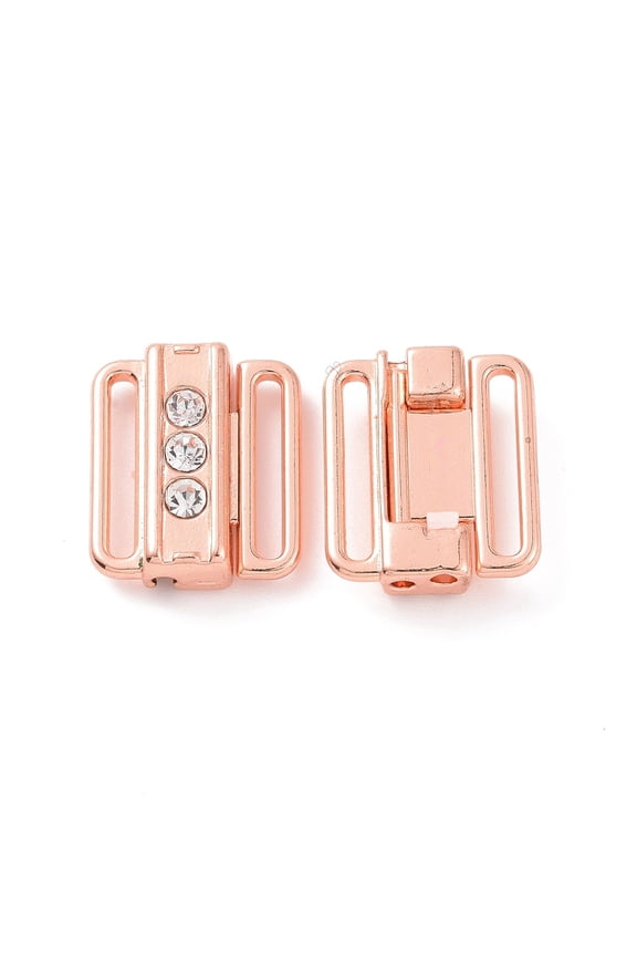 10pc Zinc Alloy Rhinestone Bikini Clips Bra Clasp Replacement Part Lingerie Front Closure Rose Gold 15x13x5mm Inner Diameter: 11.5x1.5mm