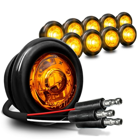 10pc 3/4" Round Amber Trailer LED Marker Light [3 Wire/ DRL & Turn Signal] [DOT FMVSS 108] [SAE P2PC] [Semi-Spherical Output] [IP67 Waterproof] Round Marker Lights for Trailer Truck