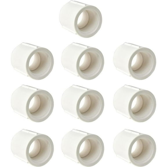 10pcs 0.5Inch Female To Female Thread PVC Pipe Fittings Adapter Coupling Coupler Connector White (1/2")