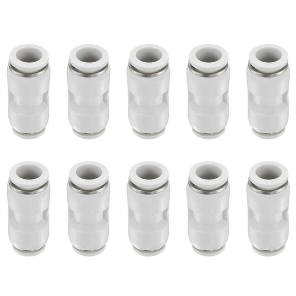 10pcs 1/2" x 3/8" Pneumatic Push to Connect Fittings Straight Union, White
