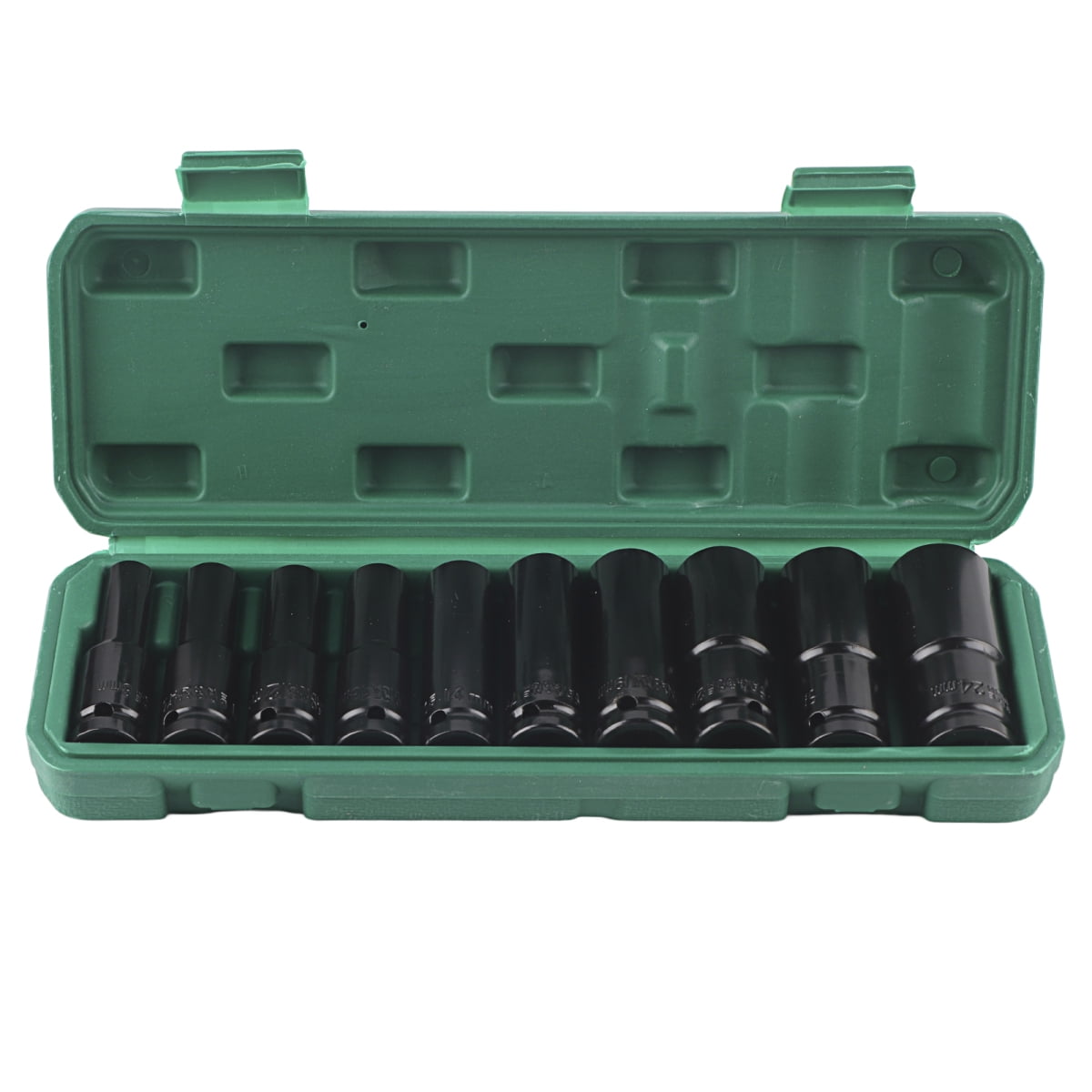 10pcs 1/2in Deep Drive Impact Socket Set 6‑Point 8‑24mm Carbon Steel Auto Repairing Tool