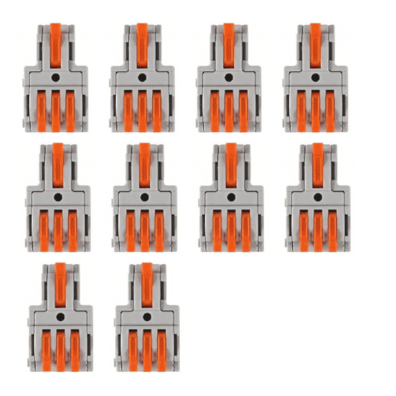 10pcs 1 in 3 Out Lever Wire Connector, 12-28 AWG / 600V 32A Push-In Quick Splice Terminal Block, Tool-Free Electrical Lever Nut Connector for LED Lighting, Household Wiring, DIY Projects