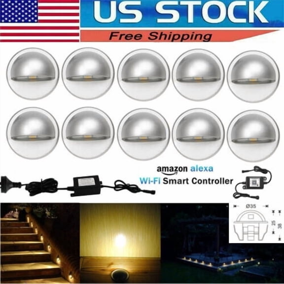 10pcs 1.38" WIFI APP LED Deck Lights Half Moon Garden Stair Step Porch Spot Lamp