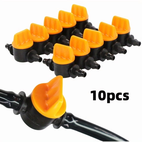 10pcs 1/4 Drip Irrigation Shut-Off Switch Valve, Black Plastic Universal Ball Valve for Drip Irrigation and Tubing Coupling