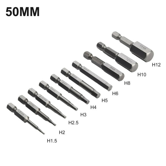10pcs 1/4 Hex Shank Screwdriver Bit 50mm Magnetic Head Screwdriver Bits H1.5-H12 For Impact Wrenches Electric Screwdrivers, Impact Bits, Magnetic Driver Set