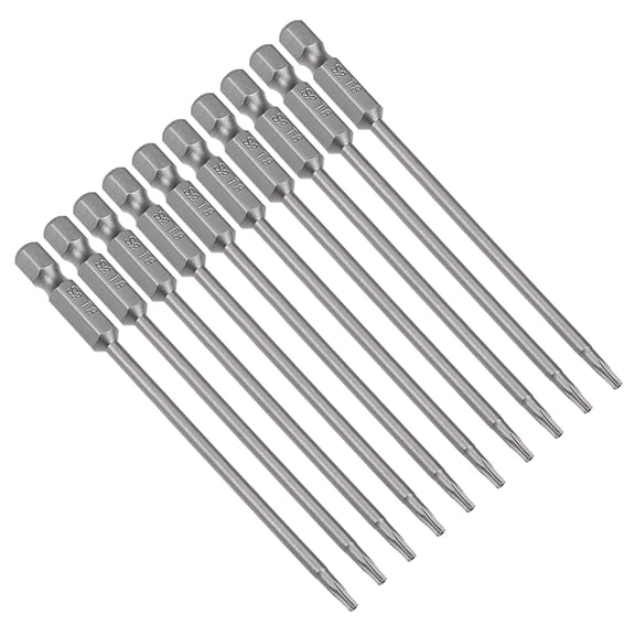 10pcs 1/4" Hex Shank T8 Magnetic Security Torx Screwdriver Bits 100mm Length
