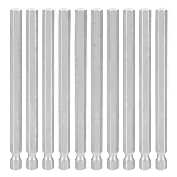 10pcs 1/4" SAE Hex Head Wrench Drill Bit 100mm Length Magnetic Bits, Gray