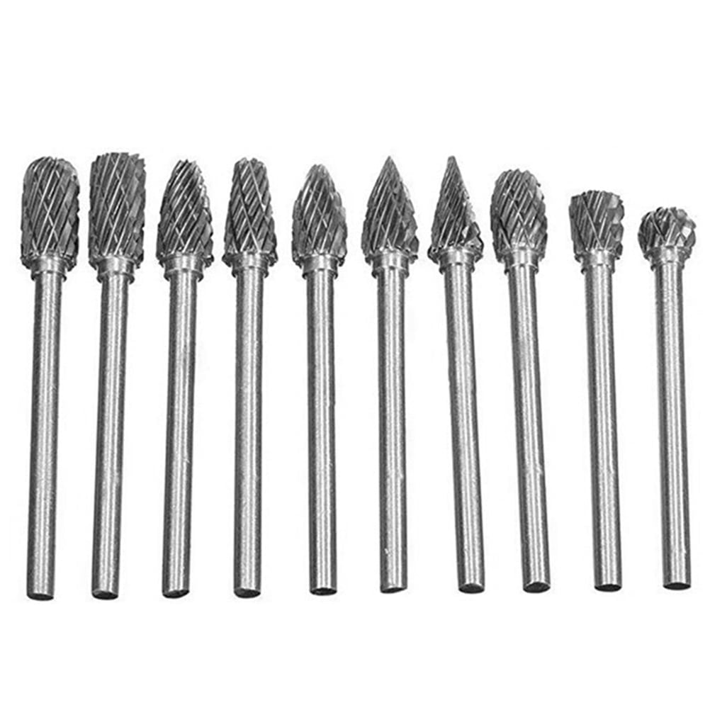 10pcs 1/8in (3mm) Shank Tungsten Steel Carbide Rotary Files Cutting