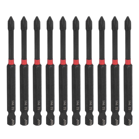 10pcs #1 Phillips Impact Screwdriver Bit PH1 1/4" Hex Shank 3.5" (90mm) Long Magnetic Cross Head Drill Bits S2 Steel Industrial Screw Driver for Impact Power Drivers, Black/Red