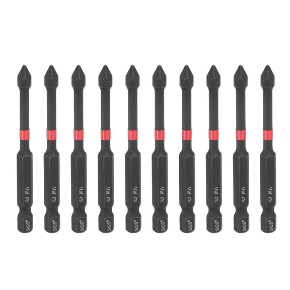 10pcs #1 Phillips Impact Screwdriver Bit PH1 1/4" Hex Shank 3" (75mm) Long Magnetic Cross Head Drill Bits S2 Steel Industrial Screw Driver for Impact Power Drivers, Black/Red