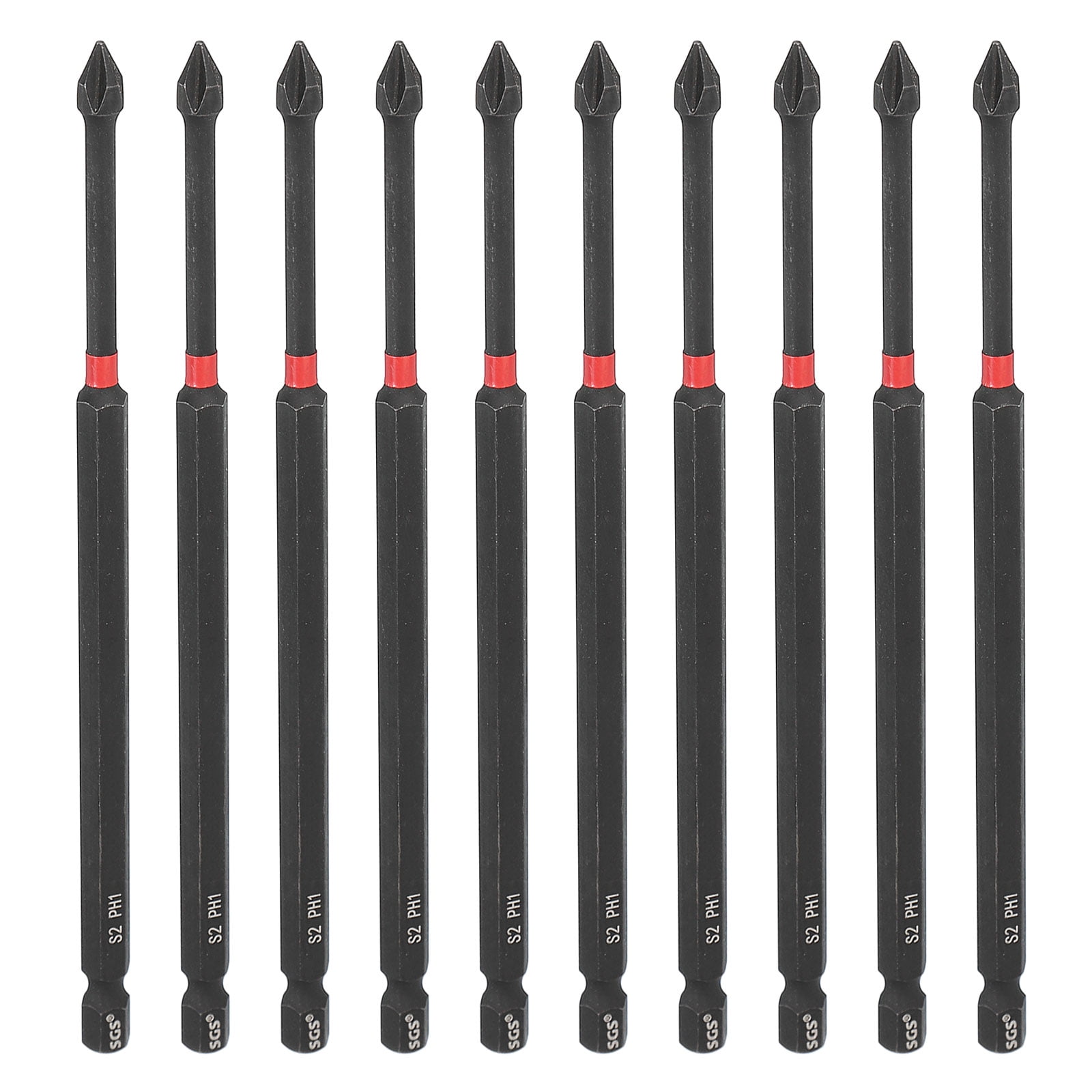 10pcs #1 Phillips Impact Screwdriver Bit PH1 1/4" Hex Shank 6" (150mm) Long Magnetic Cross Head Drill Bits S2 Steel Industrial Screw Driver for Impact Power Drivers, Black/Red