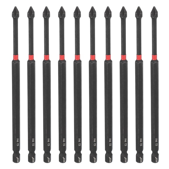 10pcs #1 Phillips Impact Screwdriver Bit PH1 1/4" Hex Shank 6" (150mm) Long Magnetic Cross Head Drill Bits S2 Steel Industrial Screw Driver for Impact Power Drivers, Black/Red