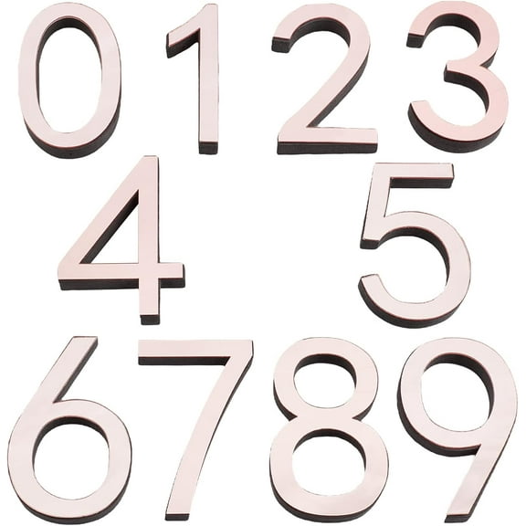10pcs 10 style Acrylic Mirror Wall Stickers House Address Plaque Accessories Rose golden Tone Number 0~9 Number Pattern 82~86x48~59x1mm 1pc/style