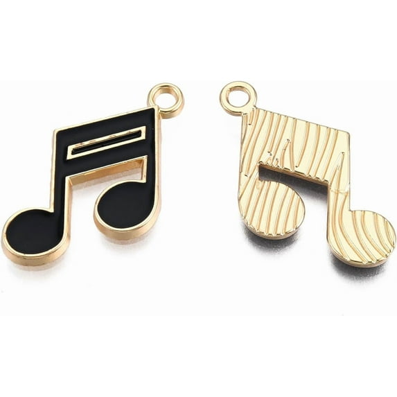 10pcs 10Pcs Alloy Enamel Musical Note Pendants Light Gold Musical Note Pendant Charm Black Jewelry Findings for Women Birthday Festival Elegant Gifts Jewelry 16x22x2mm Hole: 1.8mm