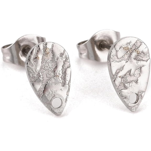 10pcs 10Pcs Stainless Steel Teardrop Stud Earring Findings Textured Teardrop Earring Components Posts and Backs for Jewelry Making for DIY Stainless Steel Color