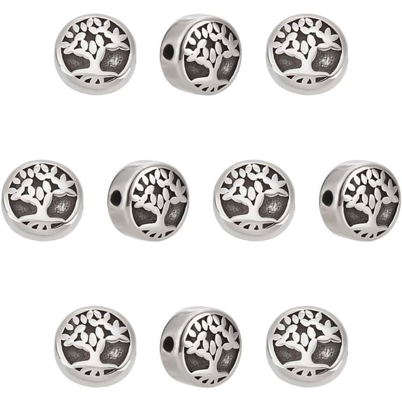10pcs 10mm Round with Tree of Life Metal Beads Stainless Steel Beads Round Beads Spacers Finding
