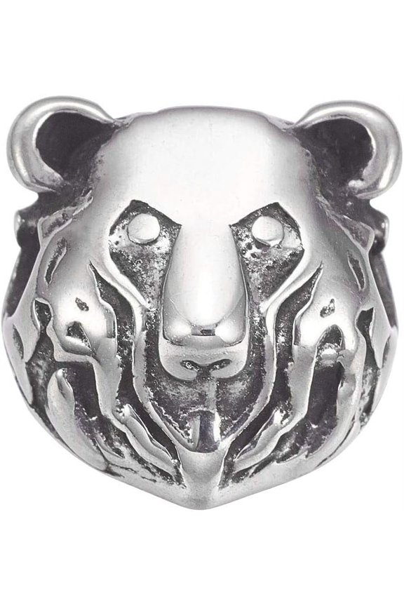 10pcs 10pcs Silver Bear Head Bead 304 Stainless Steel Metal Animal Spacer Beads for Jewelry Findings Bracelet Necklace Making 13.5x13x9mm Hole 3mm Silver