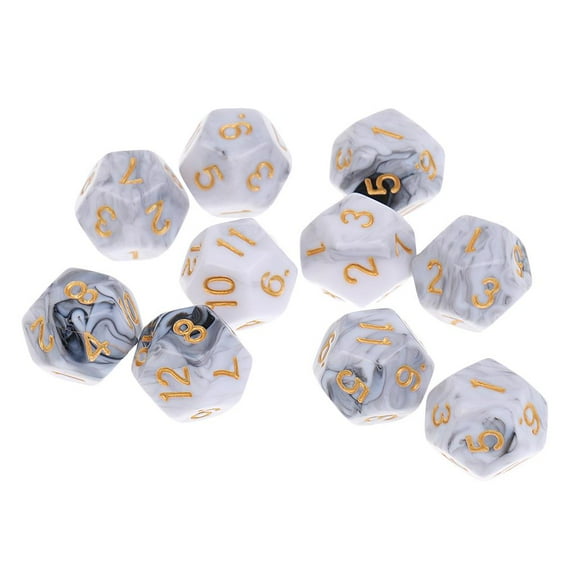10pcs 12 Sided Dice D12 Polyhedral Dice for Table Games , White Gray, 12mm