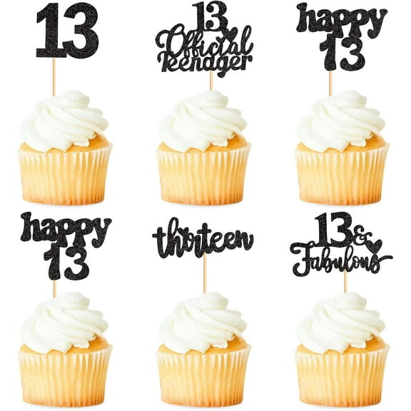 10pcs 13th Birthday Cupcake Toppers 13th Official Teenager Happy 13th Cupcake Picks 13 Fabulous Anniversary Birthday Party Cake Decorations Supplies