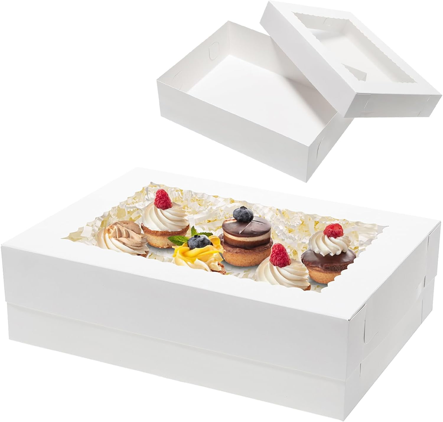 10pcs 14x10x4 Cake Boxes Rectangle Bakery Boxes with Window White