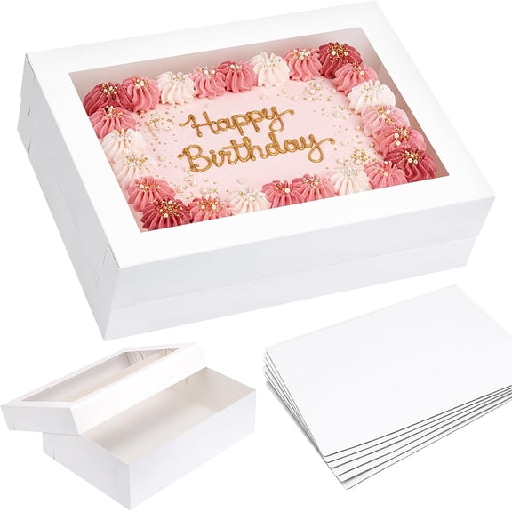 10pcs 14x10x4in Sheet Cake Boxes with Cake Board, White Rectangle Bakery Boxes with Window, for Quarter Sheet Cakes, Donuts, Cupcakes, Brownie&Pie