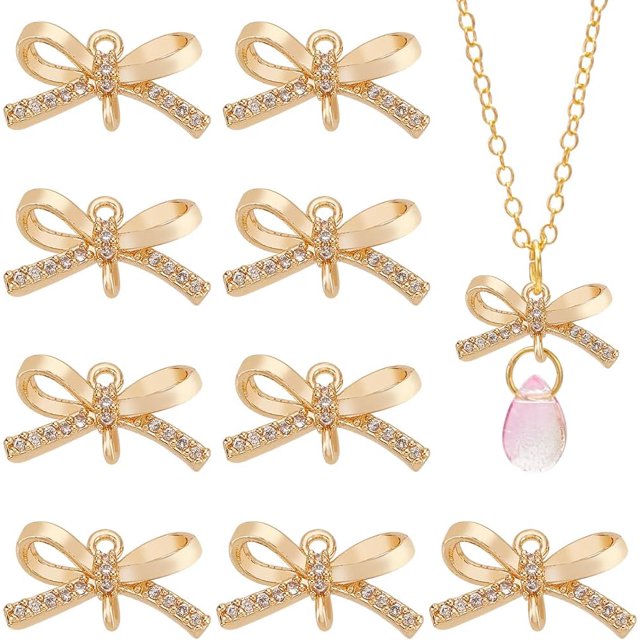 10pcs 18K Real Gold Plated Brass Bowknot Charms Golden Bow Dangle