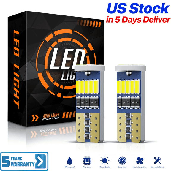 10pcs 194 LED Bulb Super Bright 6000K White, CANbus Ready, 500LM T10 168 2825 W5W 4014 Chipsets Replacement Bulbs for License, Reverse, Trunk, Marker, Parking, Door, Map, Dome Lights Lamps