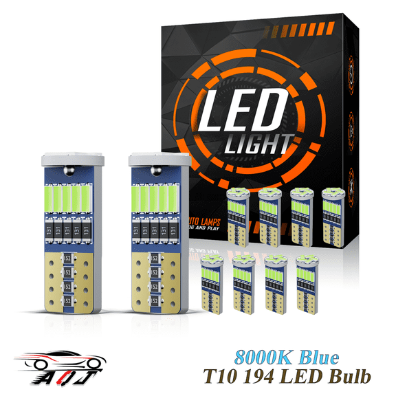 10pcs 194 LED Bulb Super Bright 8000K Blue, CANbus Ready, 500LM T10 168 2825 W5W 4014 Chipsets Replacement Bulbs for License, Reverse, Trunk, Marker, Parking, Door, Map, Dome Lights Lamps