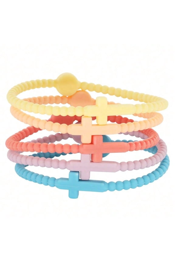 10pcs 19cm Set Rainbow Color Unisex Couple Bracelets Cross Silicone Bracelets New Fashion Bracelets Accessories Gifts Unique Outfit Accessories Gifts Morandi Color Scheme