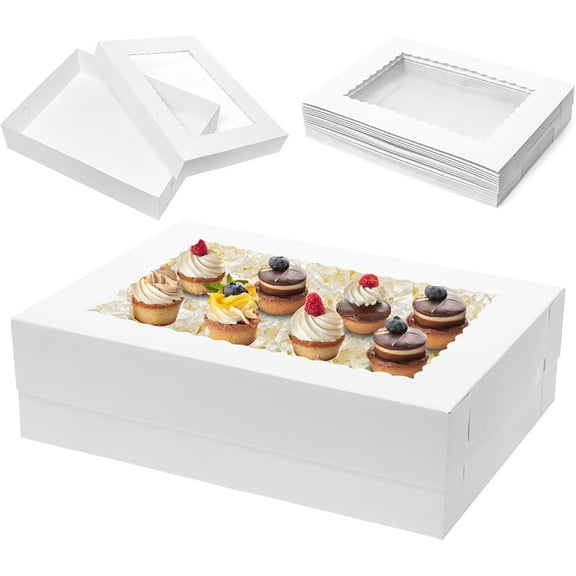 10pcs 19x14x5 Half Sheet Cake Boxes with Window Rectangle 1/2 Sheet Bakery Boxes for Pastry Baking Cake, Cupcakes, Donuts, Cookies, Pie Treat Packaging White Large