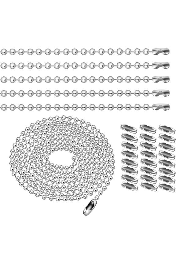 10pcs 1m Length Nickel Beaded 2.4mm Ball Bead Chain Necklaces Pull Chain Extension With 50pcs Connector