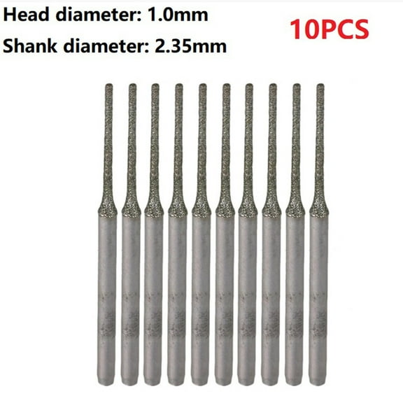 10pcs 1mm Lapidary Diamond Coated Solid Bits Gems Drilling Needle 2.35mm shank